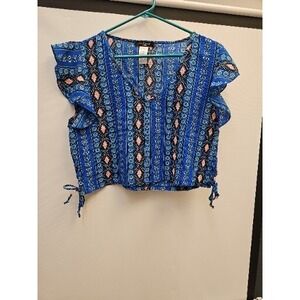 Love Cameron Belly Shirt Large Blue Black